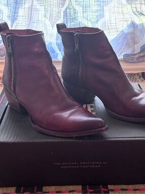 Frye Burgundy Leather Side-Zip Ankle Booties